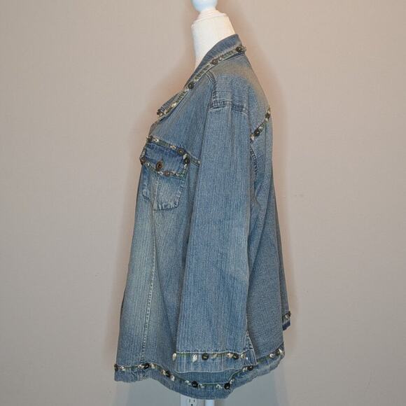 Multiples Lightweight Denim Nautical Beach Shell Embroidered Button Up Jacket XL - Picture 2 of 8